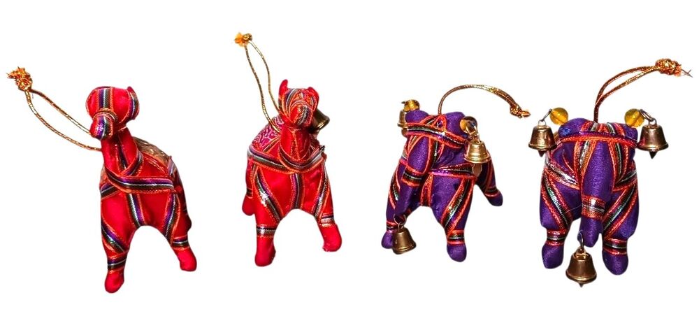 Vtg Rajasthani Indian Elephant Camel Figures Lot Fabric Ornaments Vibrant Colors
